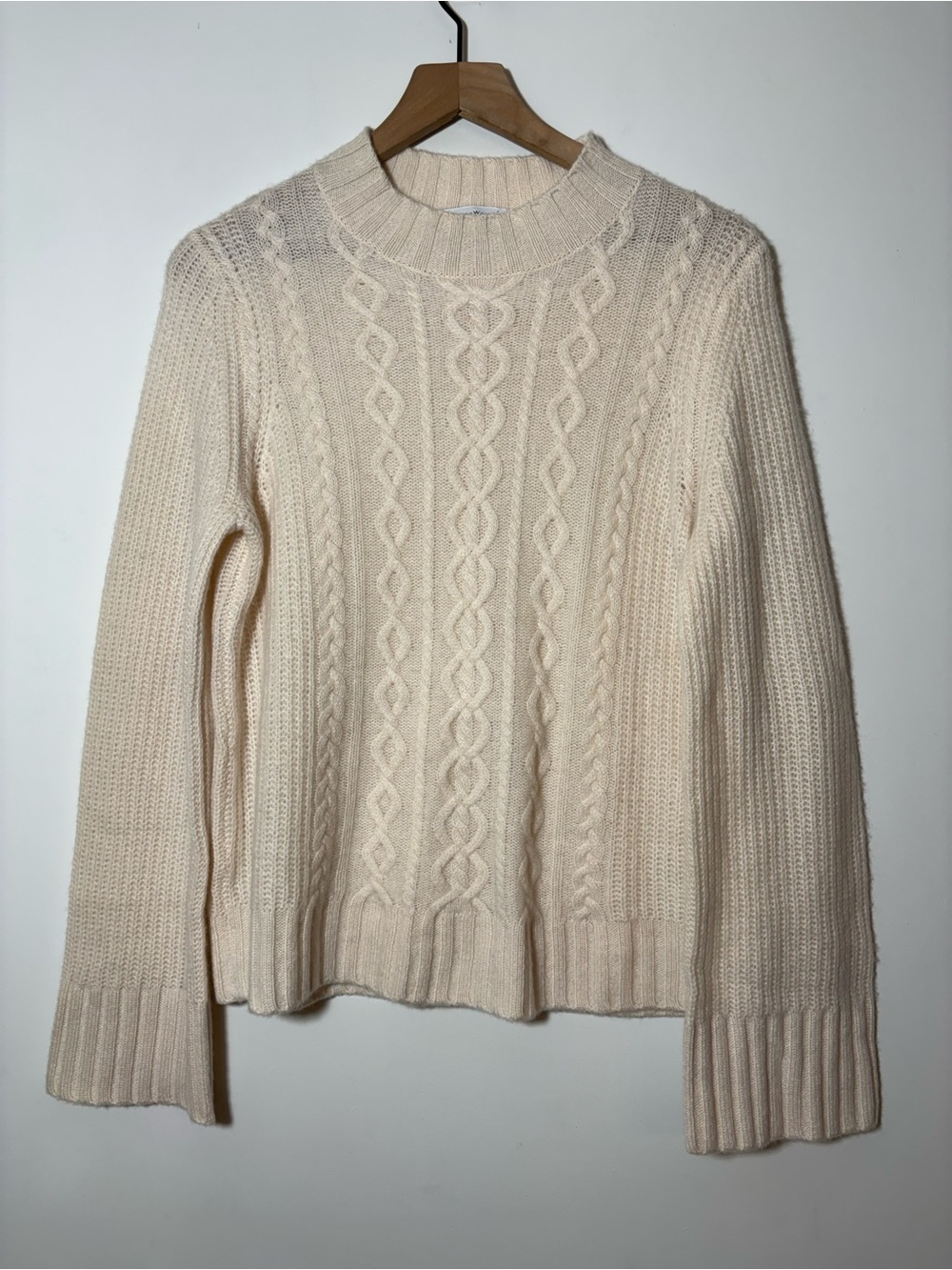 White Warren Luxury Cashmere Women’s Cream Cable Knit Sweater, Size Small